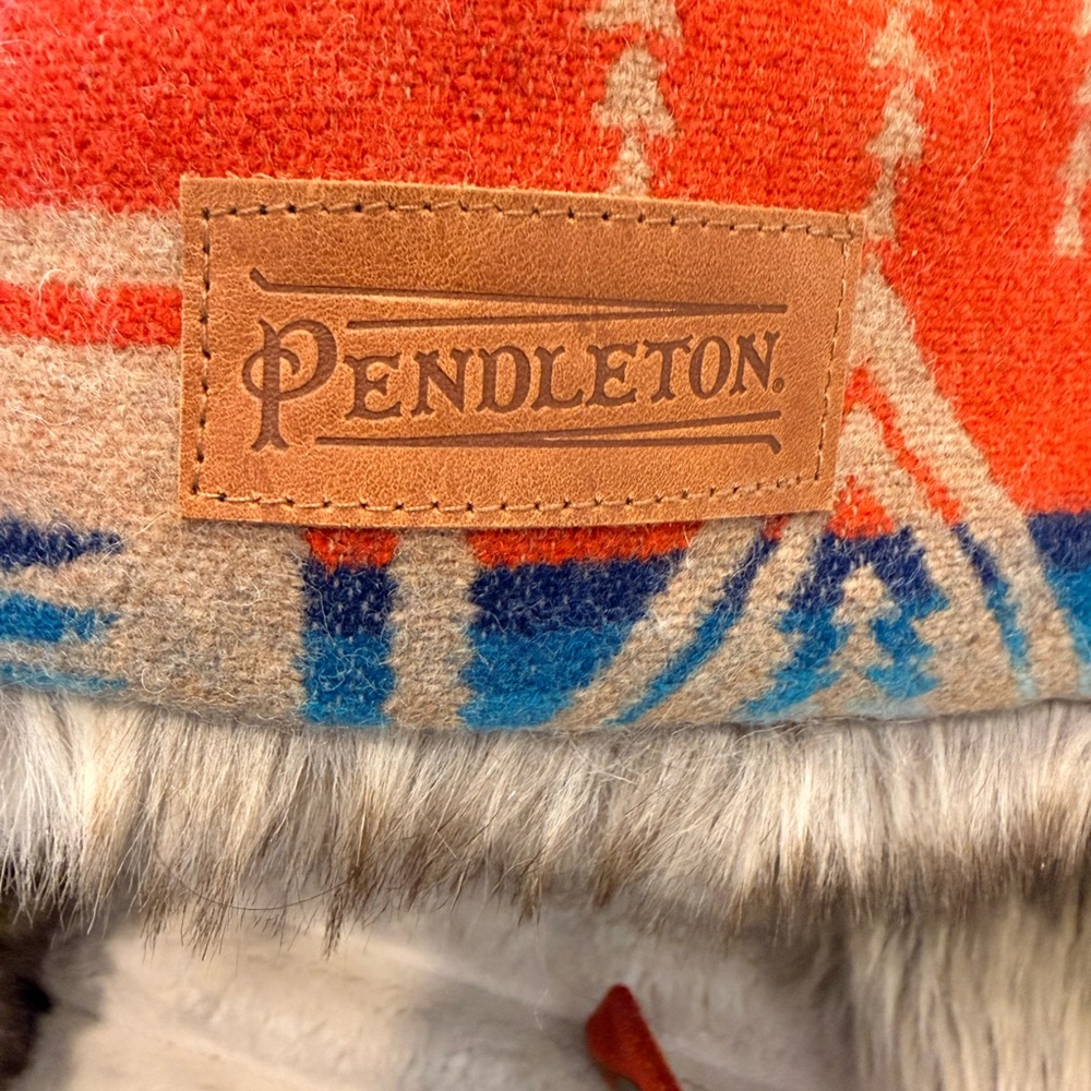 Pendleton Orange Blue Tan Patterned Wool Blanket … - image 1
